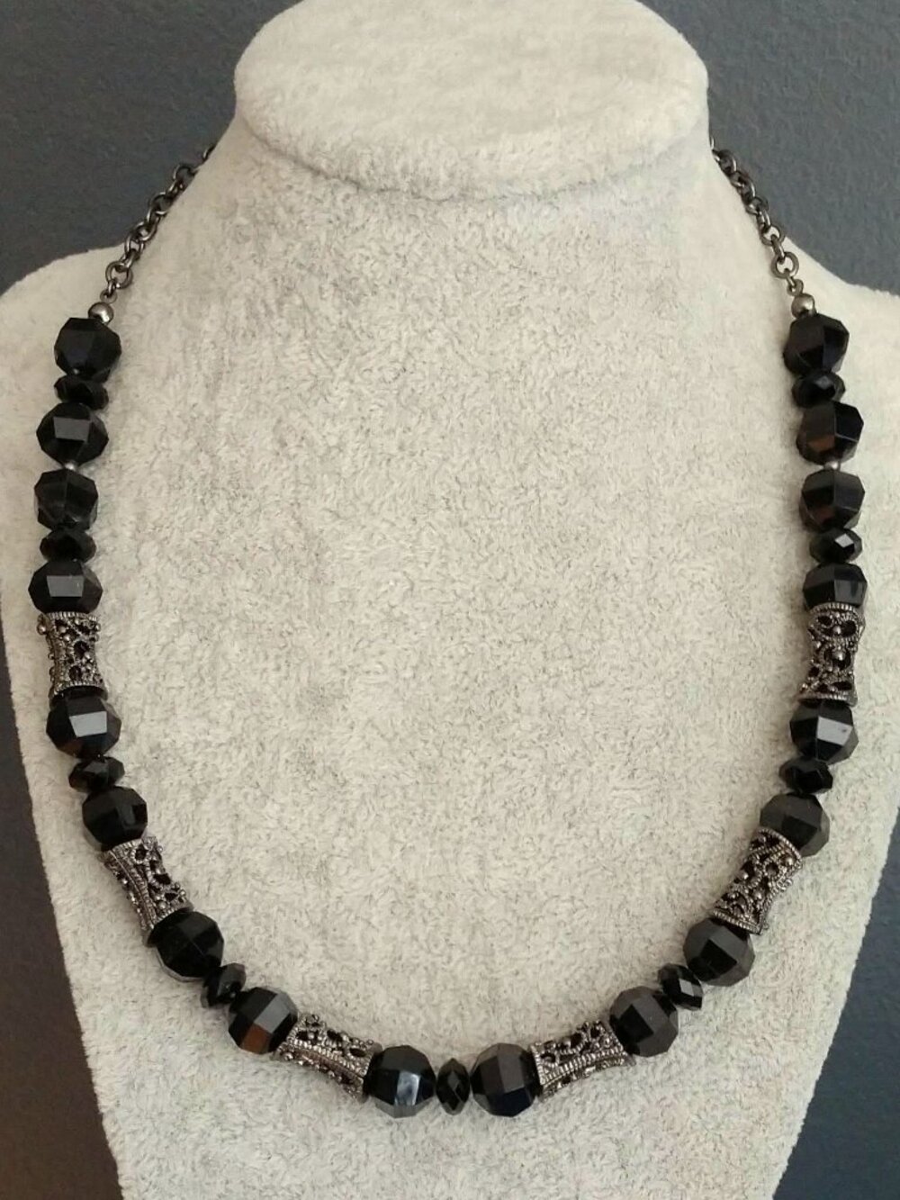 Napier jet black and filigree bead necklace